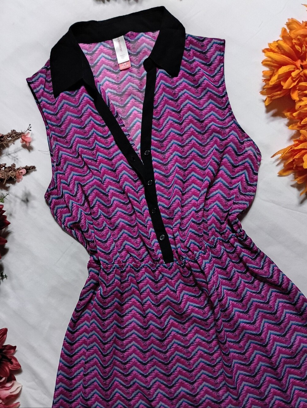 No Boundaries Pink Chevron Tank Sheer Dress with Black Accents
